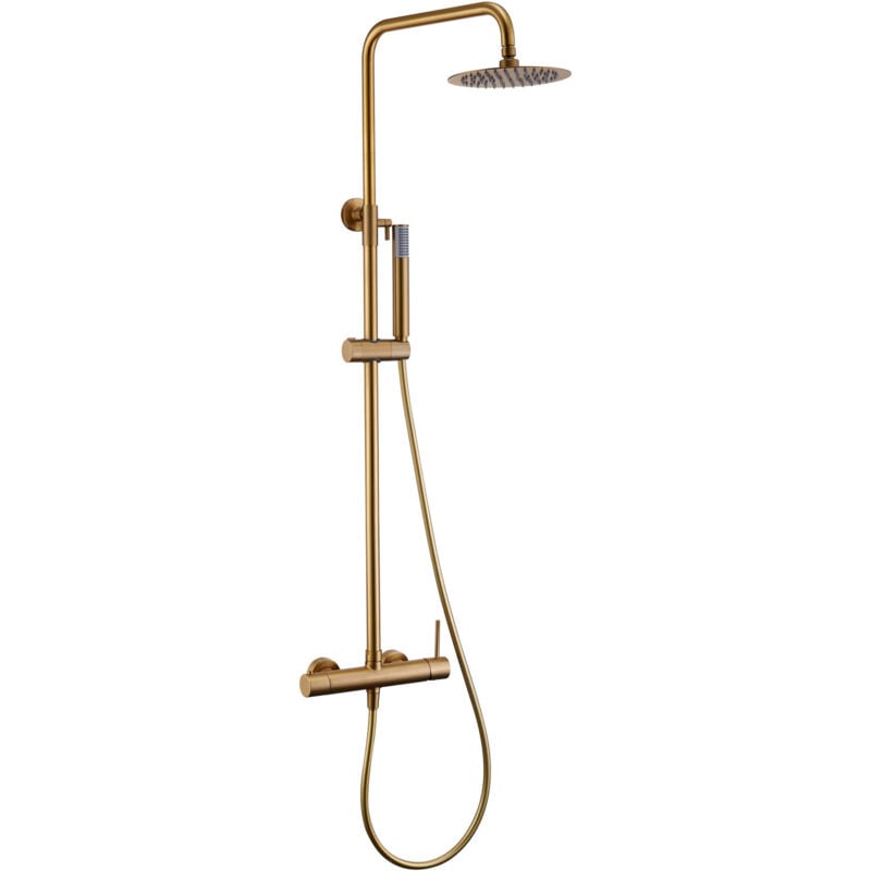 foto del prodotto colonna doccia con miscelatore integrato in acciaio inox soffione extra piatto rubinetteria bagno oro spazzolato