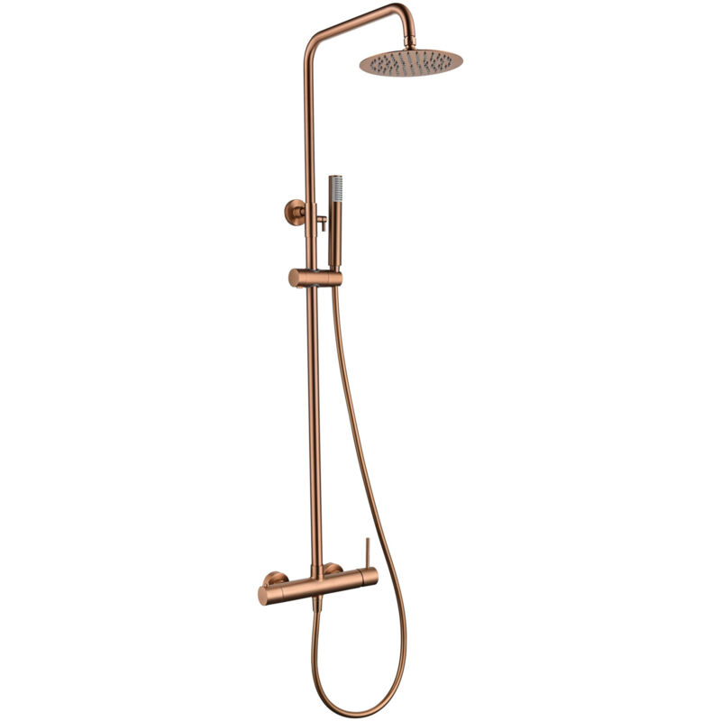 foto del prodotto colonna doccia con miscelatore integrato in acciaio inox soffione extra piatto rubinetteria bagno rame oro rosa spazzolato