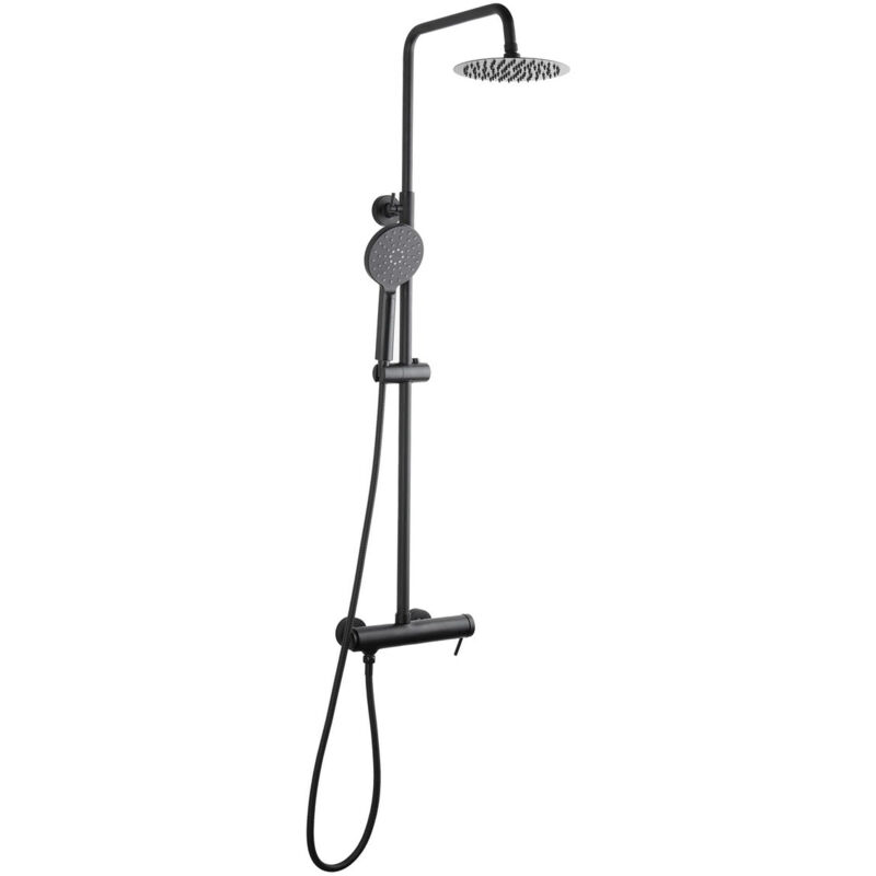 foto del prodotto colonna doccia con miscelatore meccanico soffione da 200 mm doccetta a 3 getti, nero opaco satsspkc swiss aqua technologies