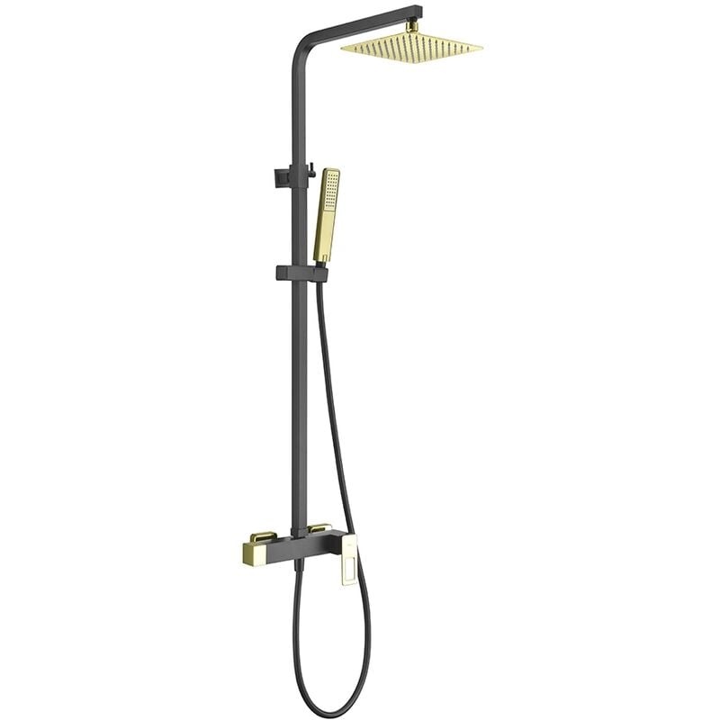 foto del prodotto colonna doccia con miscelatore monocomando modello suecia doccetta di dimensioni standard colore nero oro finitura opaca imex