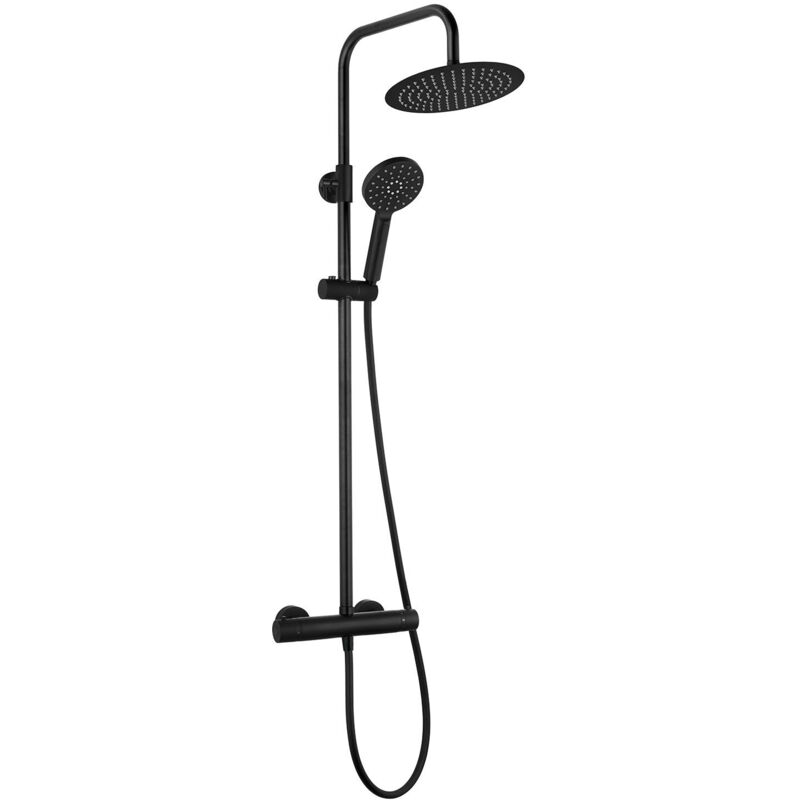 foto del prodotto colonna doccia con termostatico,set doccia nero opaco, stile tondo