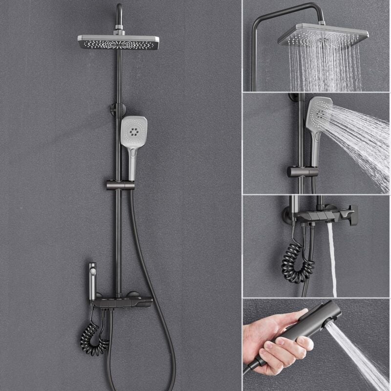 foto del prodotto colonna doccia con tro marce,nero sistema doccia completamente in rame con soffione doccetta bidet rubinetto della vasca,regolabile altezza