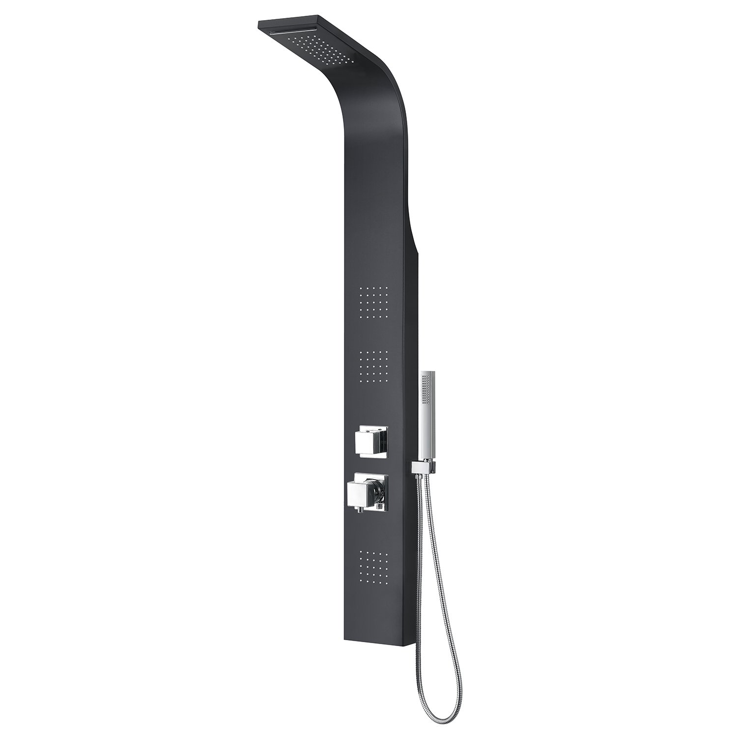 foto del prodotto colonna doccia curva alluminio nero pannello idromassaggio mod. vittoria
