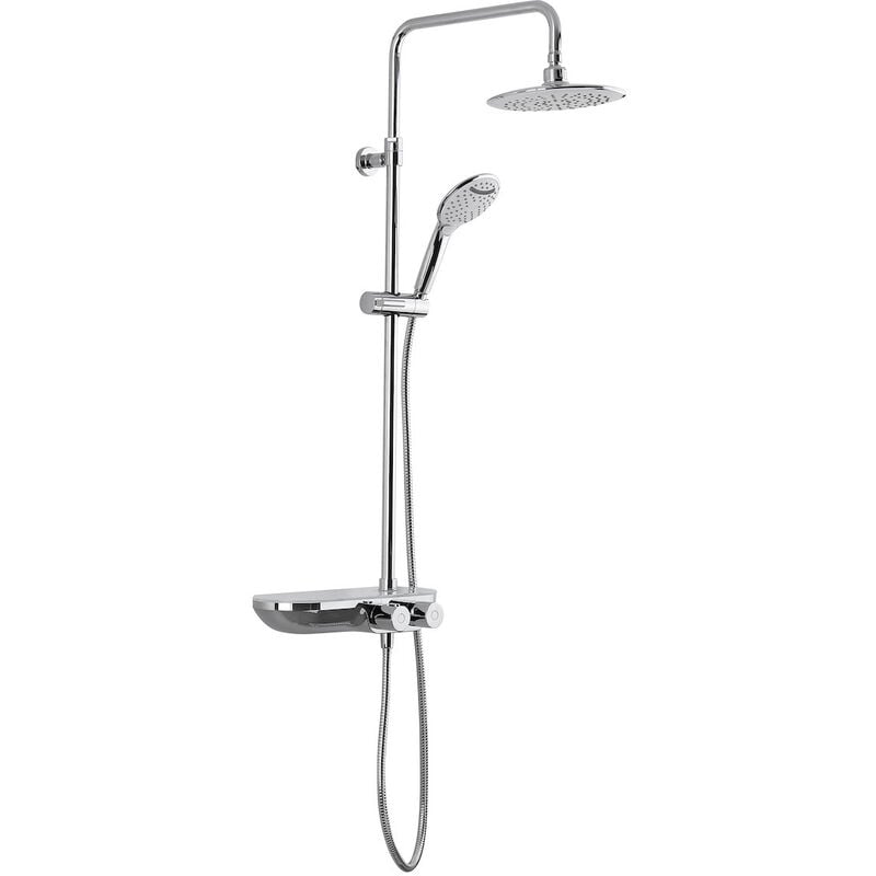 foto del prodotto colonna doccia, doccetta a 3 getti, miscelatore termostatico, barra regolabile in altezza, cromato bianco satsstkp swiss aqua technologies