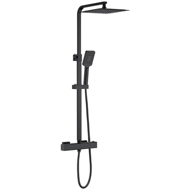 foto del prodotto colonna doccia idromassaggio aica italy con rubinetto termostatico, soffione doccia a pioggia 25x25cm in acciaio inox, nero opaco