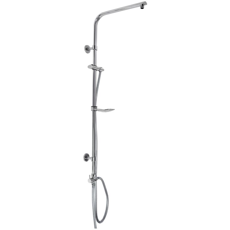 foto del prodotto colonna doccia in acciaio inox v2a cromato ovalata con mensola portasapone 2 flessibili senza soffione asta doccia regolabile in altezza saliscendi