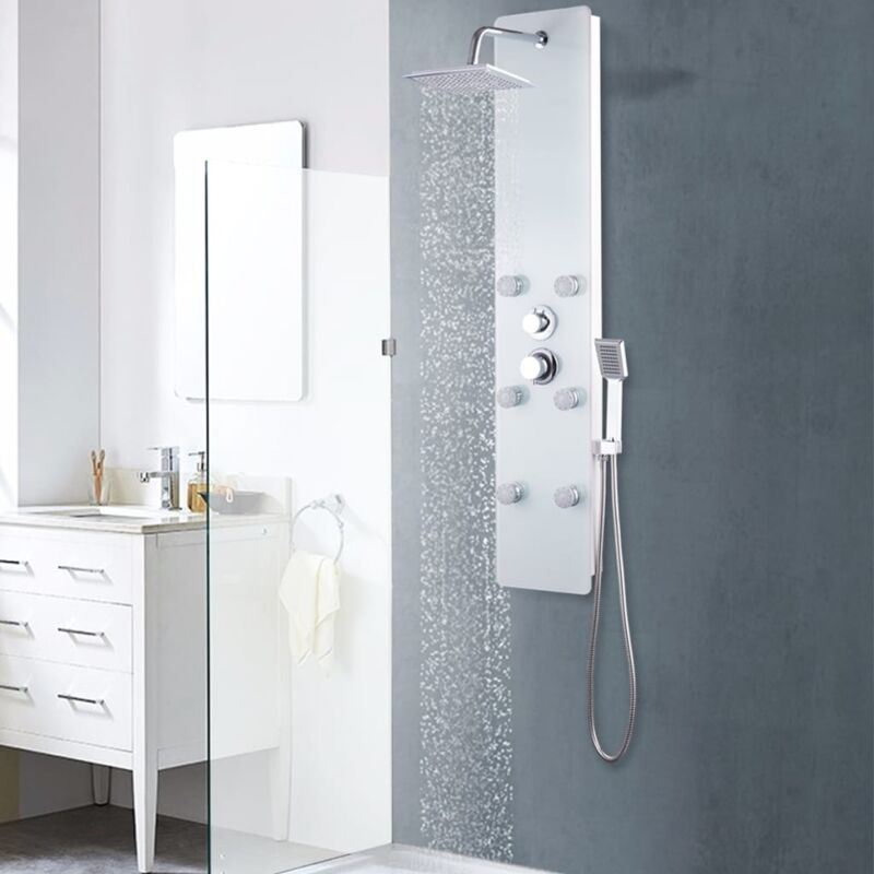 foto del prodotto colonna doccia in vetro pannello superfice cromata vari colori colore bianco