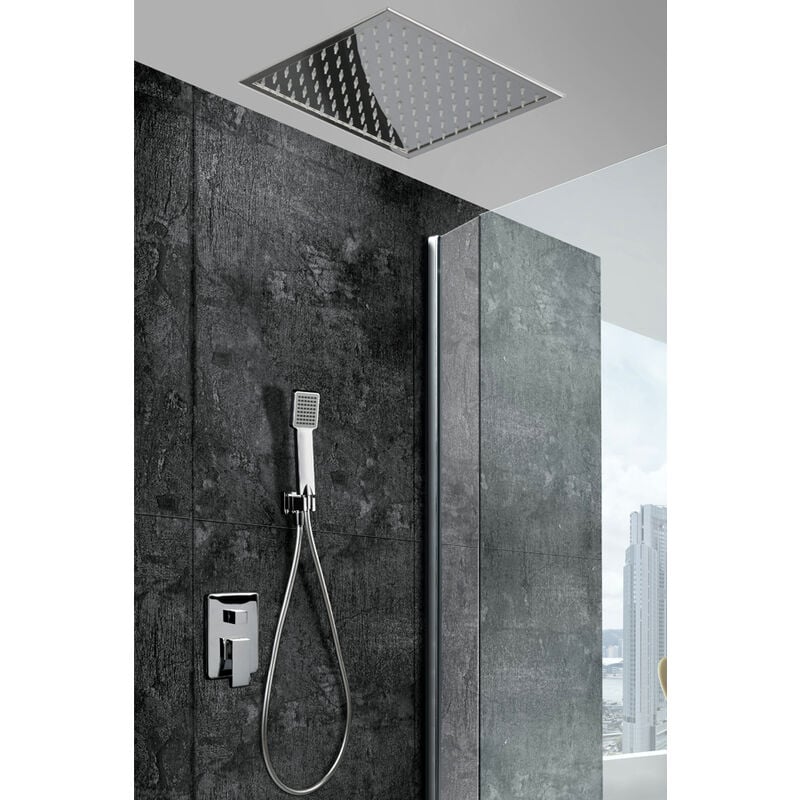 foto del prodotto colonna doccia incassata con miscelatore monocomando modello gales soffione di dimensione standard colore grigio finitura cromo imex 