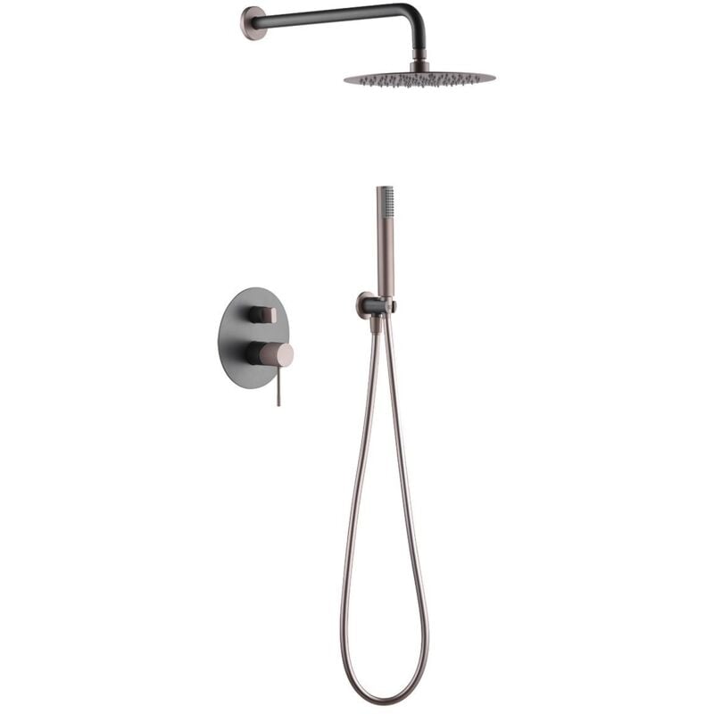 foto del prodotto colonna doccia incassata con monocomando modello line piattino di dimensioni standard colore grigio finitura champagne imex