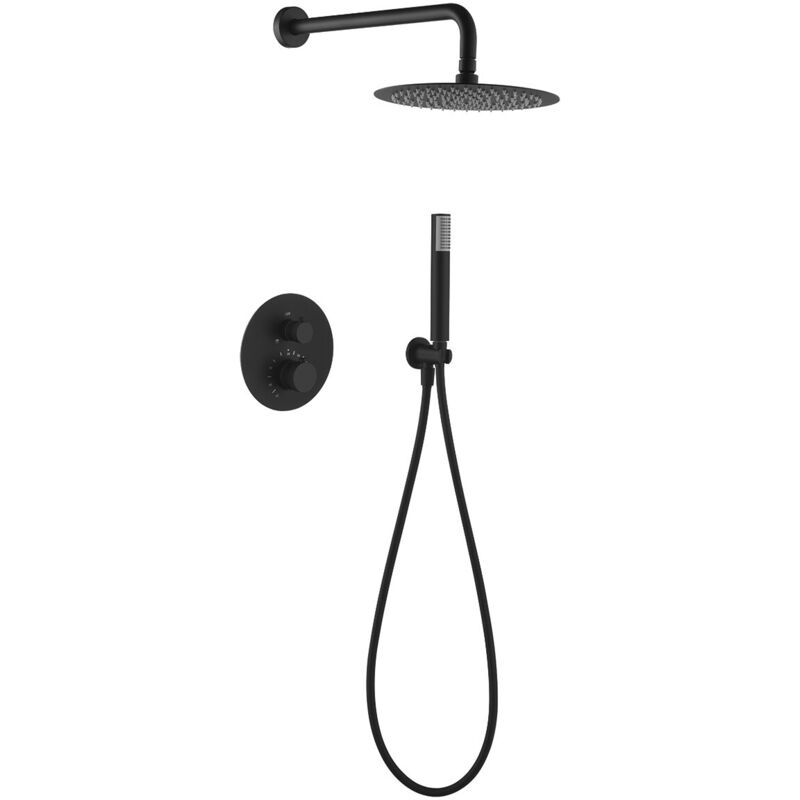 foto del prodotto colonna doccia incassata con termostato modello line pioggia di dimensioni standard colore nero finitura opaca imex