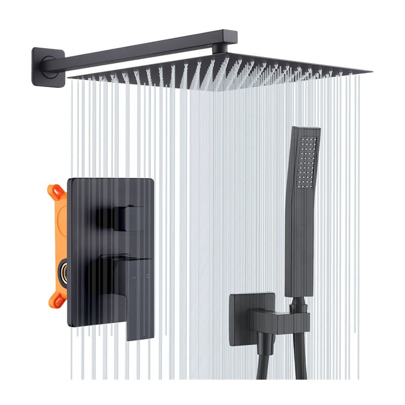 foto del prodotto colonna doccia incassata sistema doccia incassabile nera elegante set doccia meccanica con soffione quadrato corpo doccia set doccia in ottone nera