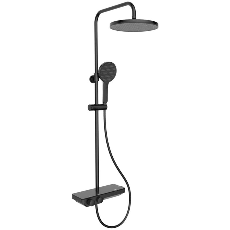 foto del prodotto colonna doccia miscelatore termostatico soffione doccetta a tre getti mensola, nero opaco satss swiss aqua technologies