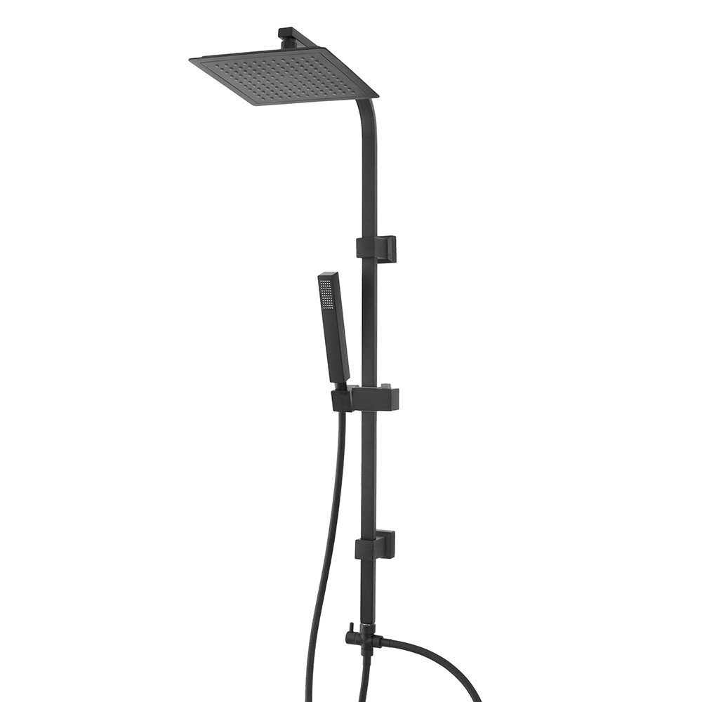 foto del prodotto colonna doccia nero opaco h 105 regolabile completa di soffione quadrato e doccetta