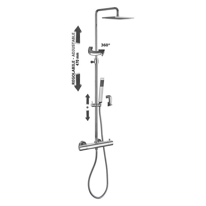 foto del prodotto colonna doccia regolabile paffoni birillo square zcol641liqcr cromato metallo
