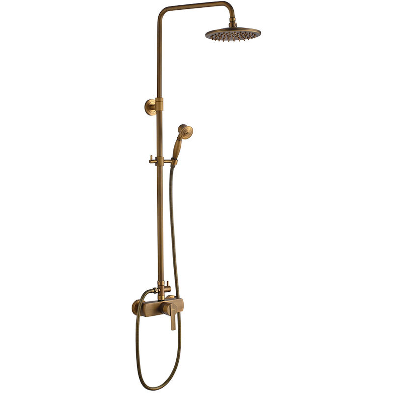 foto del prodotto colonna doccia retro spazzolato ottone con soffione doccia 8 pollici manopola doccia barra doccia altezza regolabile 91 126cm 