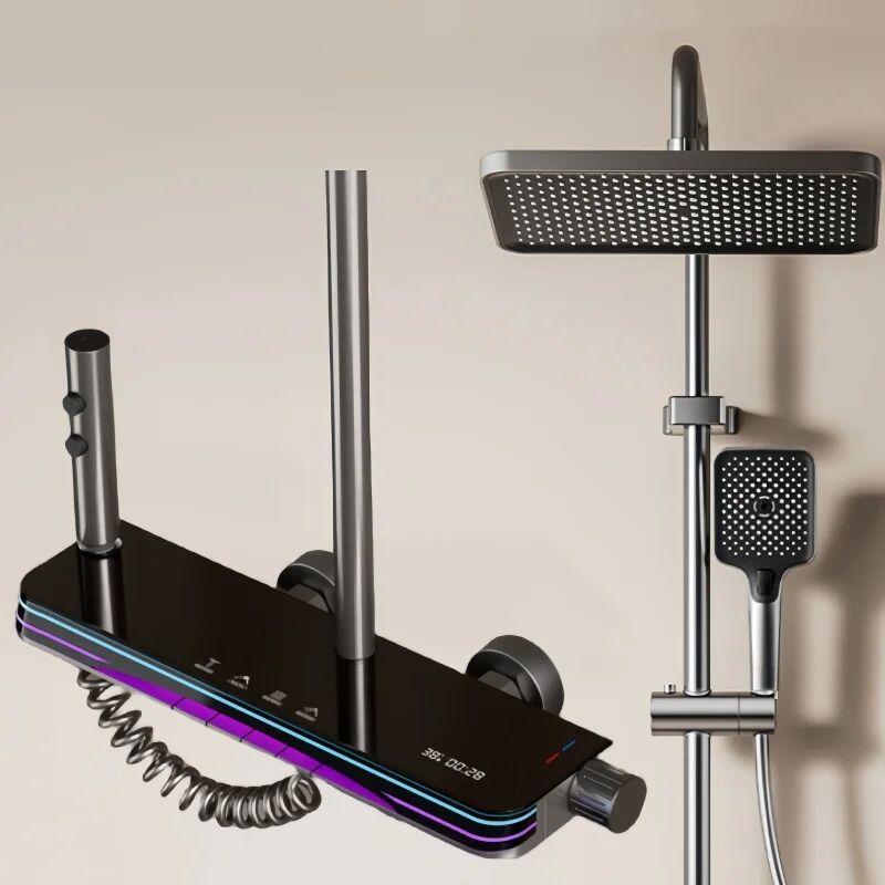 foto del prodotto colonna doccia set di doccia di visualizzazione digitale pioggia bagno doccia kit rubinetto con sitter murale latone acqua fredda e calda miscelatore