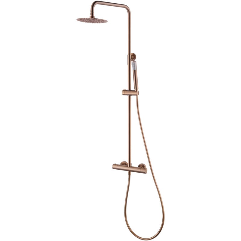 foto del prodotto colonna doccia termostatica, asta da bagno con rubinetto termostatico in acciaio inossidabile e ottone, rubinetti da bagno in oro rosa spazzolato