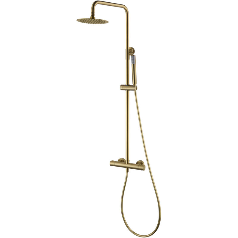 foto del prodotto colonna doccia termostatica, asta da bagno con rubinetto termostatico in acciaio inossidabile e ottone, rubinetti da bagno in oro spazzolato