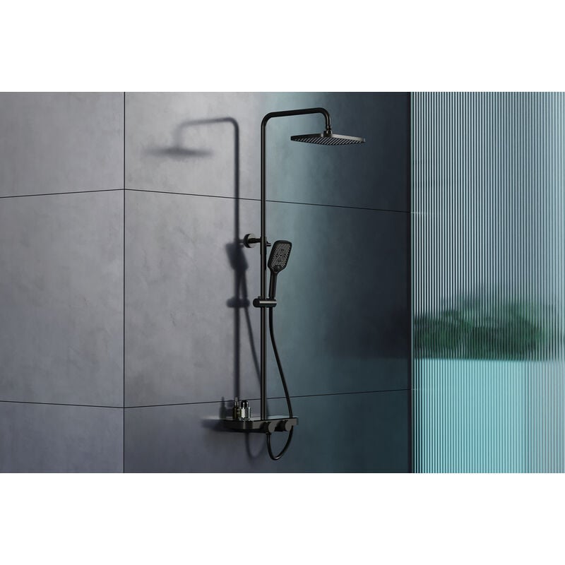 foto del prodotto colonna doccia termostatica bs371 nero opaco incl. soffione e doccetta design tondo o squadrato design quadrata, design quadrata