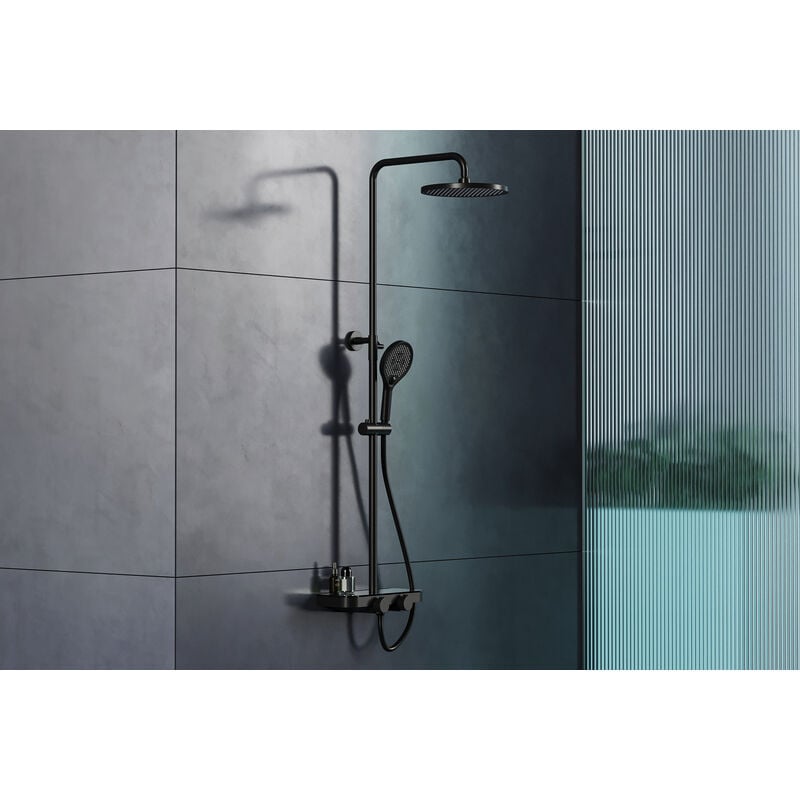 foto del prodotto colonna doccia termostatica bs371 nero opaco incl. soffione e doccetta design tondo o squadrato design rotonda, design rotonda