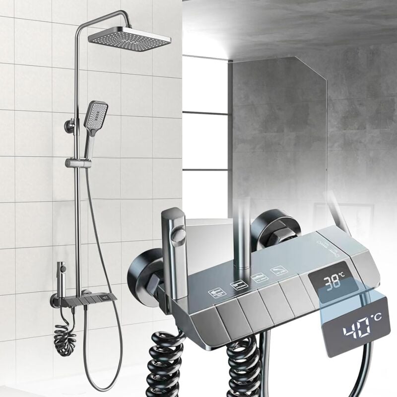 foto del prodotto colonna doccia termostatica gistuch set doccia regolabile in altezza, sistema doccia in ottone, set doccia a parete