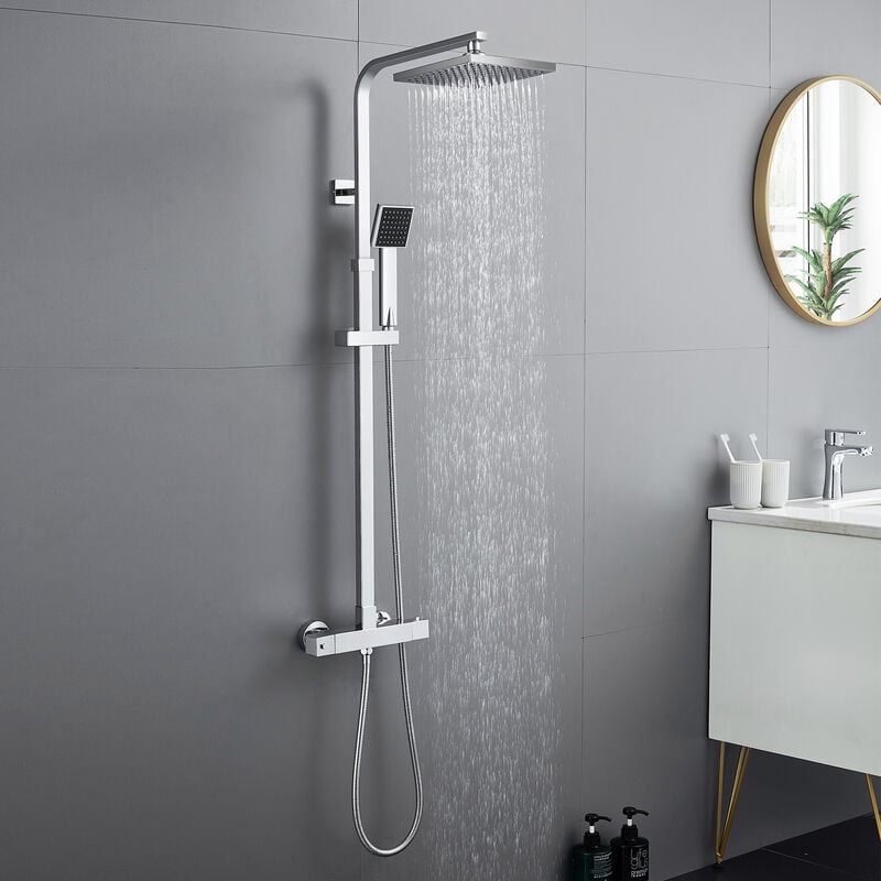 foto del prodotto colonna doccia termostatico 2 funzioni sistema doccia antiscottatura con 200x200mm soffione e doccetta con ugelli anticalcare, altezza regolabile