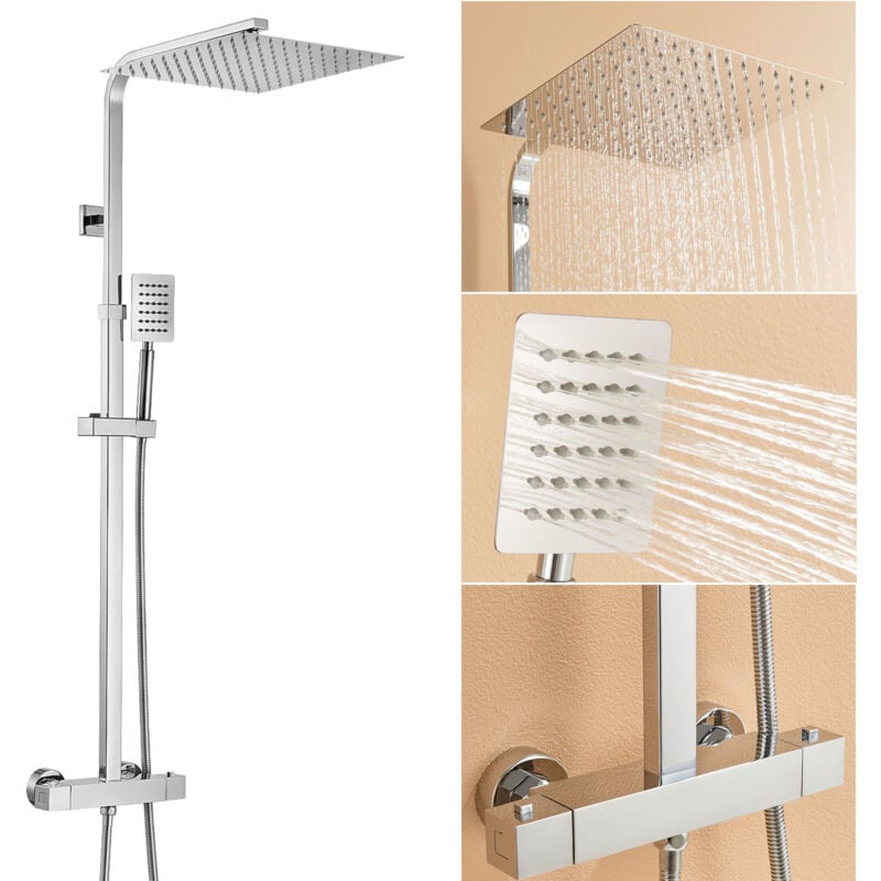foto del prodotto colonna doccia termostatico in acciaio inox, termostatico colonna doccia con soffione 30cm e doccetta, altezza regolabile 96 130 cm prima