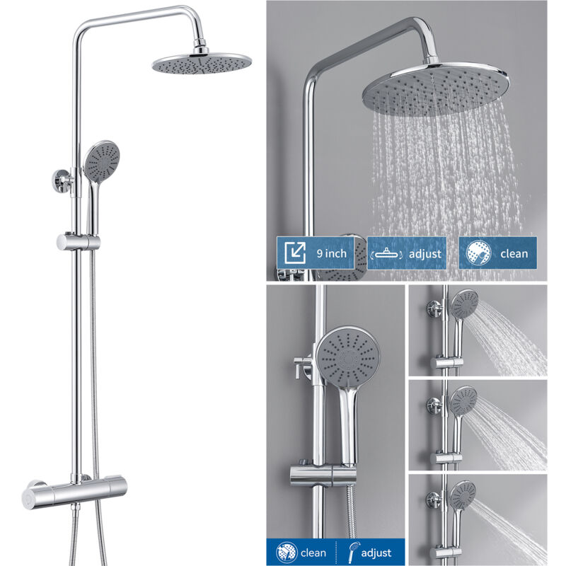 foto del prodotto colonna doccia termostatico, set doccia con doccia a pioggia rotonda e con 3 getto, altezza regolabile dopo l installazione 84 121 cm auralum