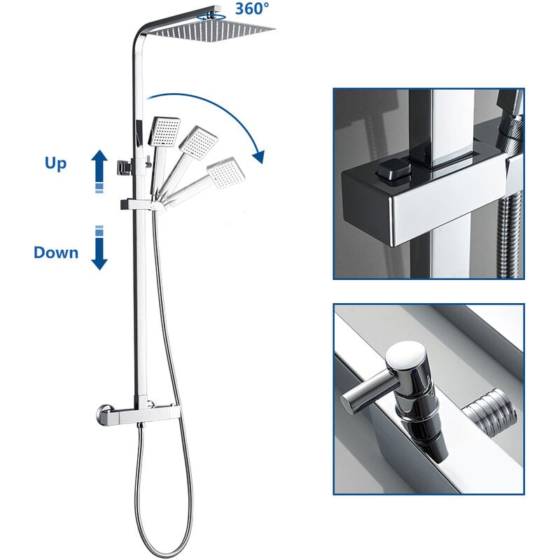 foto del prodotto colonna doccia termostatico soffione doccia e doccetta acciaio inox sistema doccia antiscottatura altezza regolabile cromo auralum