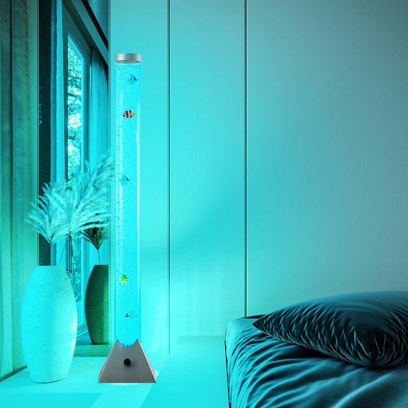 foto del prodotto colonna luminosa a led a colonna d acqua con pesce a colonna d acqua con bolle d acqua, con lampada da terra decorativa a led che cambia colore rgb,