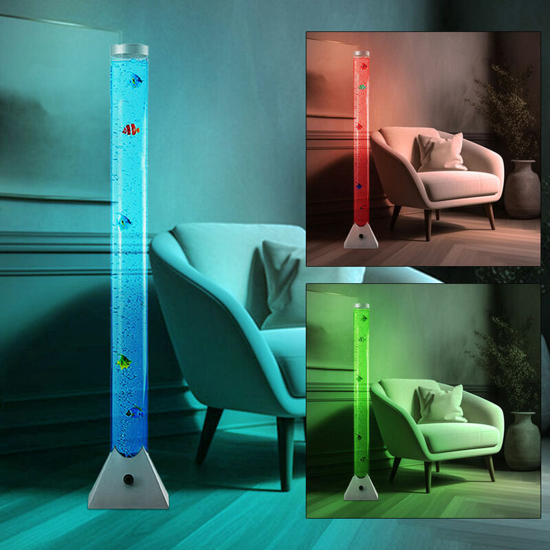 foto del prodotto colonna luminosa a led a colonna d'acqua con pesce a forma di bolla d'acqua, con lampada da terra decorativa a led che cambia colore rgb, lxpxa