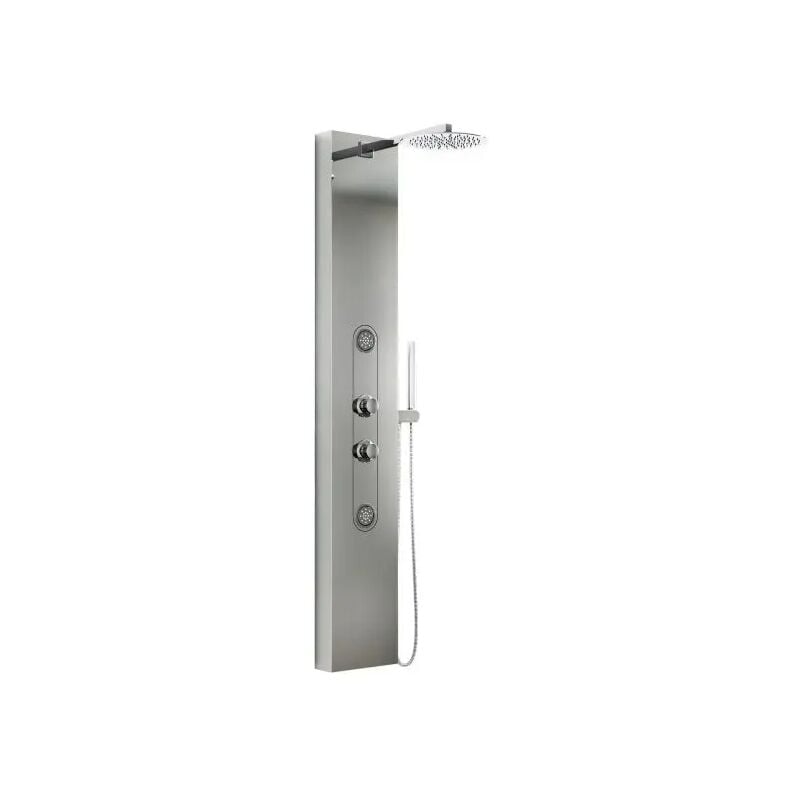 foto del prodotto colonna pannello doccia in acciaio inox cromato lucido con doccetta,flessibile e getti orizzontali massage modello andromeda cromato lucido ambra