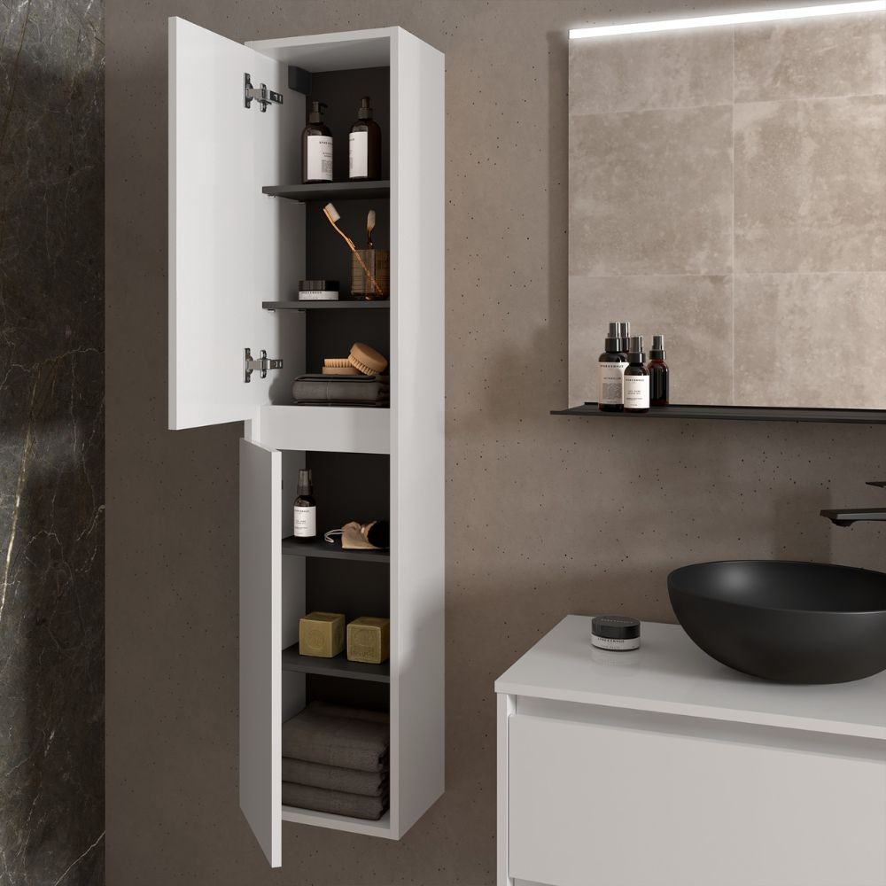 foto del prodotto colonna pensile bagno bianco laccato lucido due ante 30x24x140 jorge