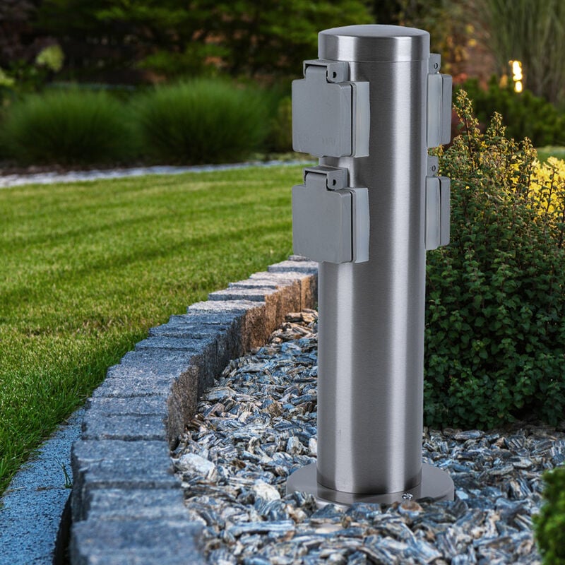foto del prodotto colonna presa da esterno 4x prese con coperchio incernierato presa di distribuzione a 4 vie in acciaio inox, classe di protezione ip44 1, diametro x