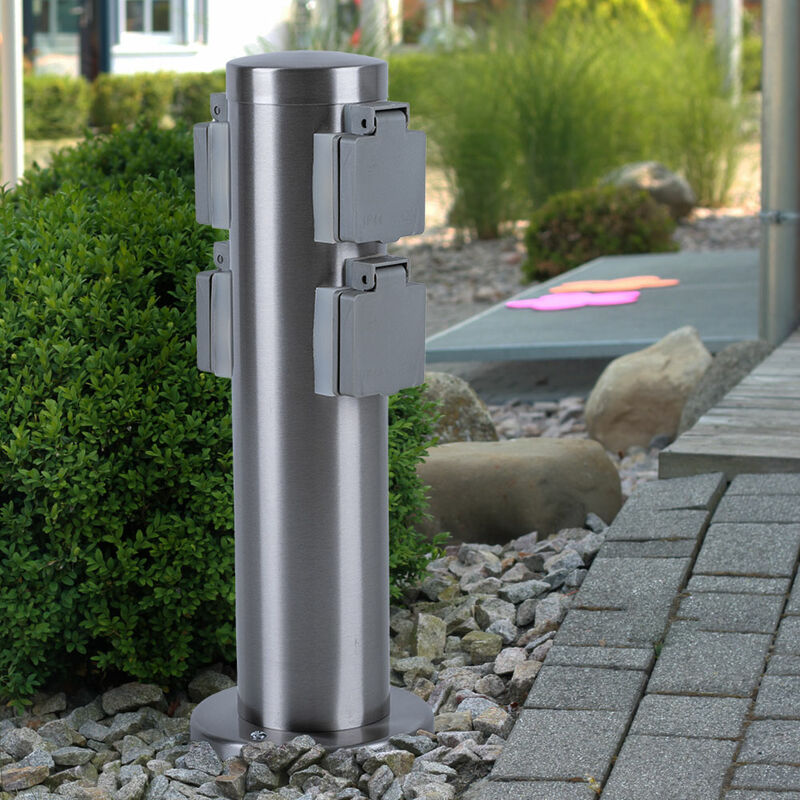 foto del prodotto colonna presa da esterno 4x prese con coperchio incernierato presa di distribuzione a 4 vie in acciaio inox, classe di protezione ip44 1, diametro x