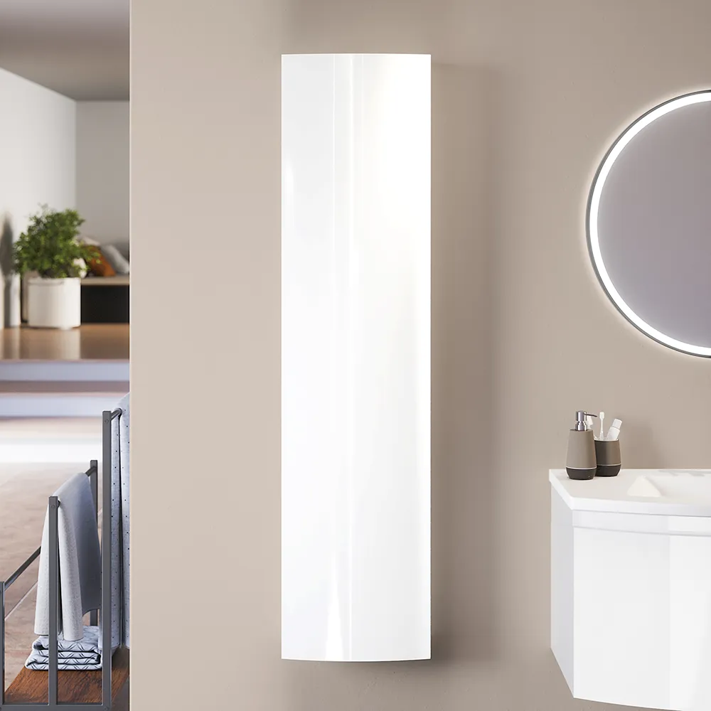 foto del prodotto colonna sospesa 136 cm bianco lucido con un'anta, frontale curvo lula