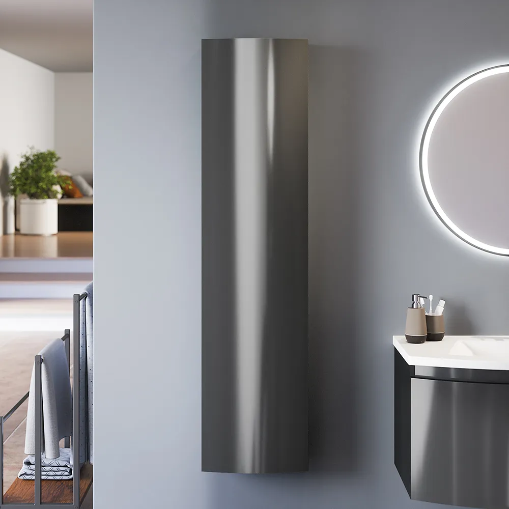 foto del prodotto colonna sospesa 136 cm grigio lucido con un'anta, frontale curvo lula