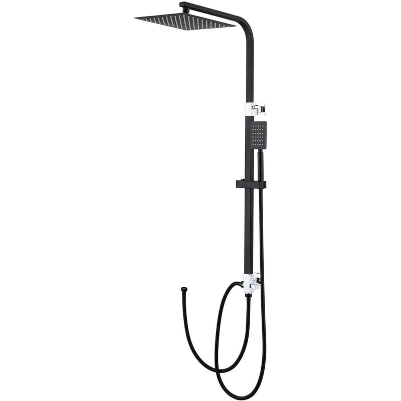 foto del prodotto colonne doccia nero senza rubinetto con doccia a pioggia 25 x 25 cm e doccetta quadrata, set doccia in ottone, asta manuale regolabile
