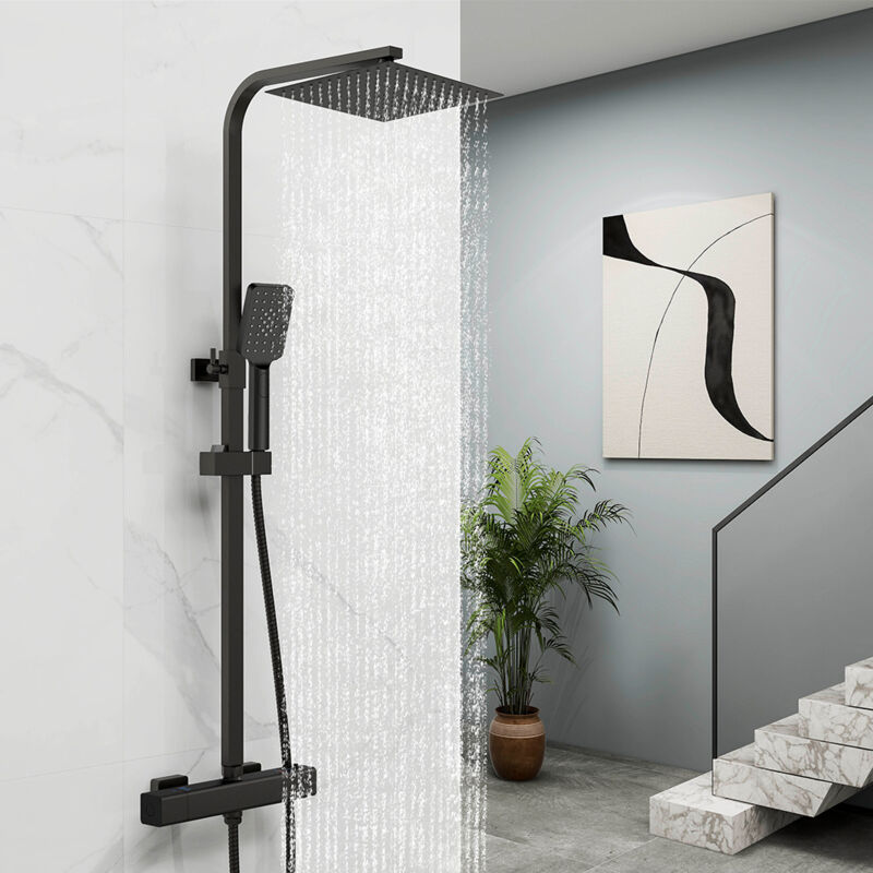 immagine 0 del prodotto colonne doccia termostatiche ocean italy set doccia con soffione quadrato 25x25cm, miscelatore termostatico e doccetta a 3 getti, nero opaco