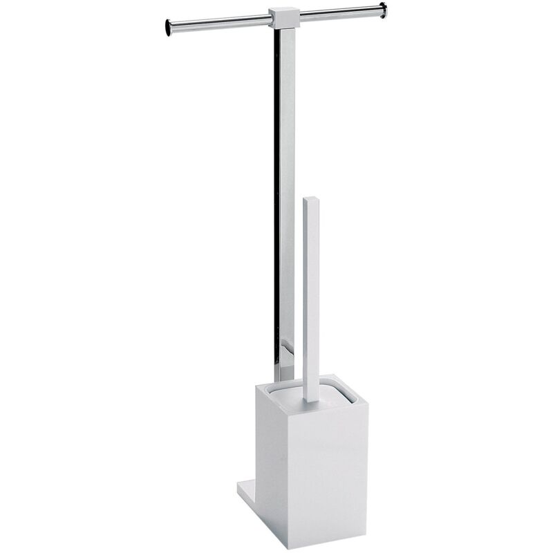 foto del prodotto colonnina portarotolo e scopino wc acciaio inox e resine termoplastiche serie rainbow gedy ra32 bianco