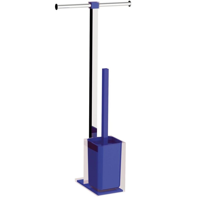 foto del prodotto colonnina portarotolo e scopino wc acciaio inox e resine termoplastiche serie rainbow gedy ra32 blu trasparente