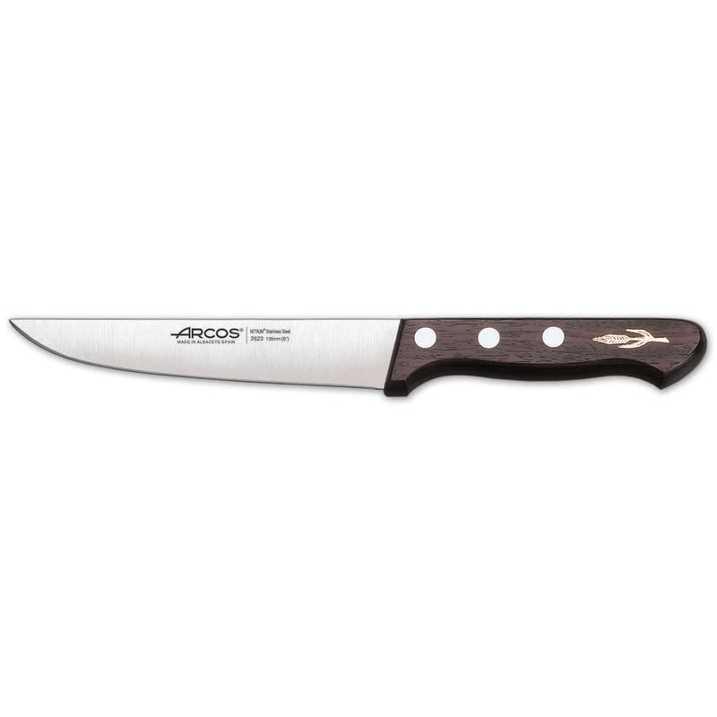 foto del prodotto coltello da cucina arcos palisandro 262300 in acciaio inox nitrum e mango palisandro legno con lama 13,5 cm, e lama di copertura