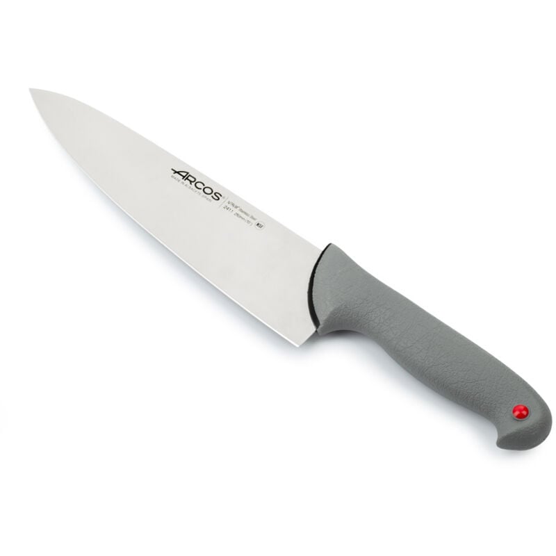 foto del prodotto coltello da cuoco arcos colore - prof 241100 in acciaio inox nitrum e mango ergonomico lama in polipropilene e 25 cm, coperchio espositivo