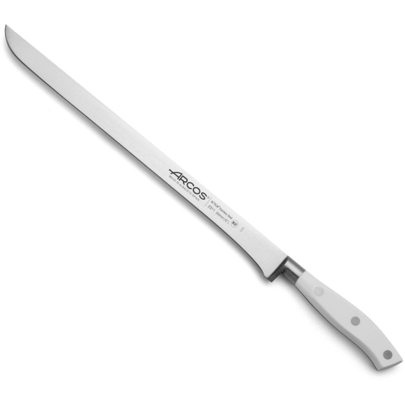 foto del prodotto coltello da prosciutto arcos riviera blanc 231124 nitrum steel, con mango poliossimetilene e 30 cm di lama in valigetta.