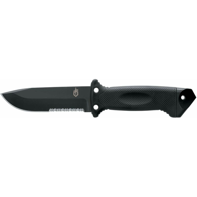 foto del prodotto coltello da sopravvivenza parzialmente seghettato e fodero da coscia, lunghezza lama 12,3 cm, lmf ii infantry fixed blade rescue knife, acciaio