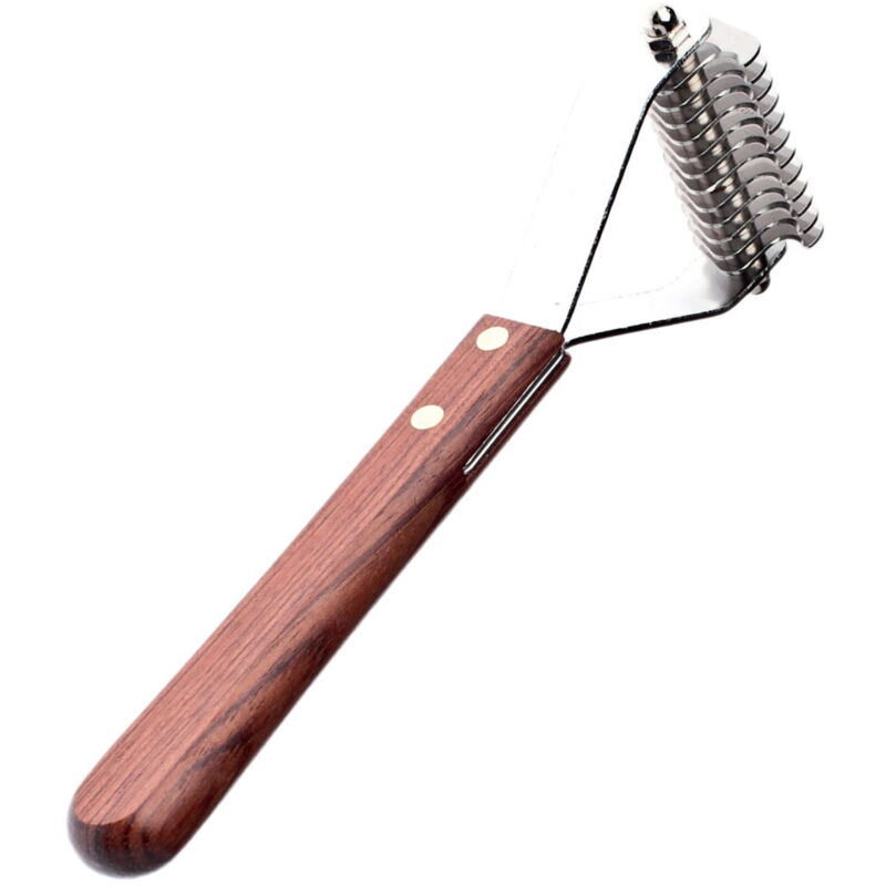 foto del prodotto coltello da stripping 12 lame con manico in legno per cani e gatti