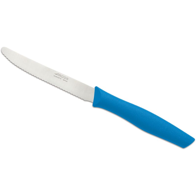 foto del prodotto coltello da tavolo arcos nova 188823 in acciaio inox nitrum e mango polipropilene, lama colore blu 11 cm con coperchio e espositore
