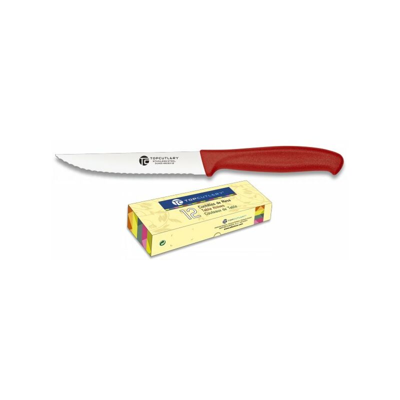 foto del prodotto coltello da tavolo top cutlery in rosso, con mango in abs iniettato, lama in acciaio inossidabile da 11,5 cm, 17324 ro