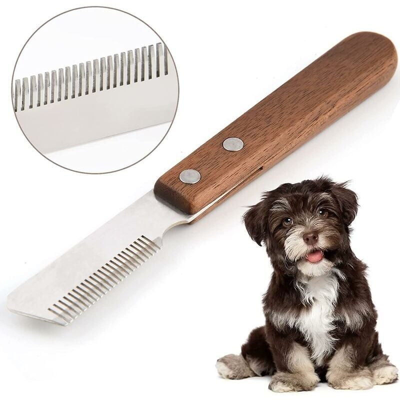 foto del prodotto coltello da tosatura per destrimani coltello professionale per spogliare i cani con impugnatura ergonomica in legno