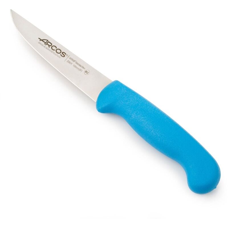 foto del prodotto coltello per verdure arcos 2900 - prof 290123 acciaio inox nitrum mango ergonomico blu polipropilene e lama 10 cm, coperchio del display